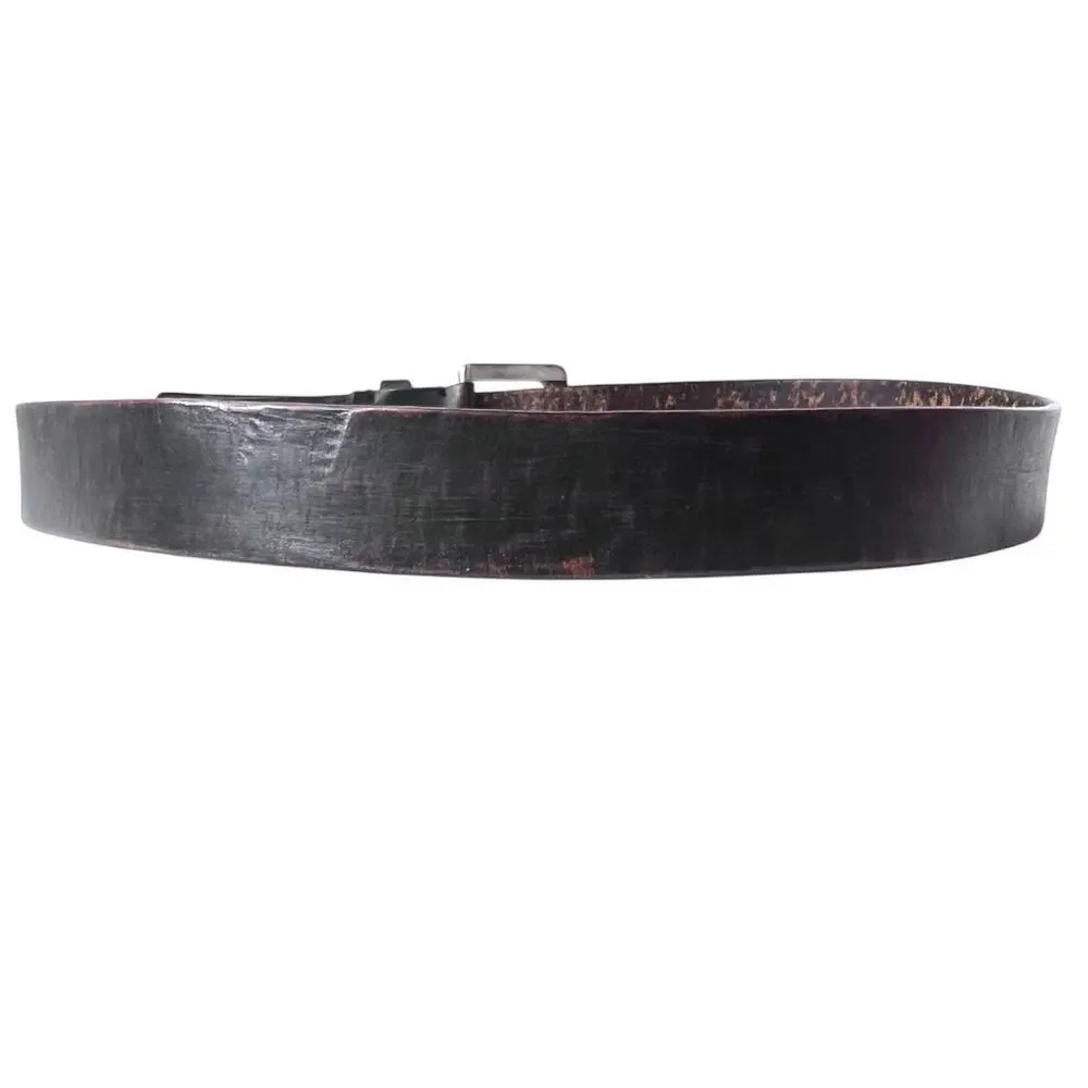 CK Leather Belt Dark Chocolate Vintage Silver Buckle Classic Casual Men 34 Waist